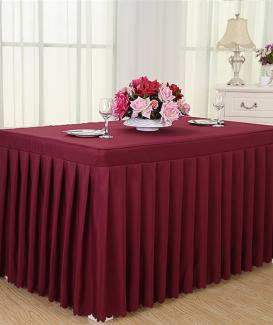 Polyester red/pink skirted side table conference pleated table skirts for 6 foot table