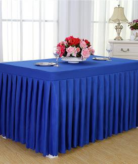 Polyester fringe ruffle buffet table skirt with velcro skirted table cover for 8 foot table