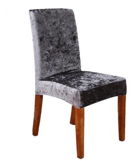 Stretchable crushed velvet silver dining chairs with washable covers