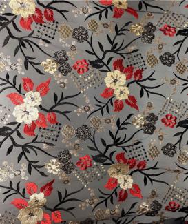 Floral design holographic 3+5mm sequin maetrail pattern fabric for dresses gown