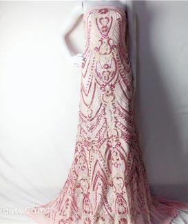 3mm pink spanrkly sequin embroidered mesh fabric for clothes,dress